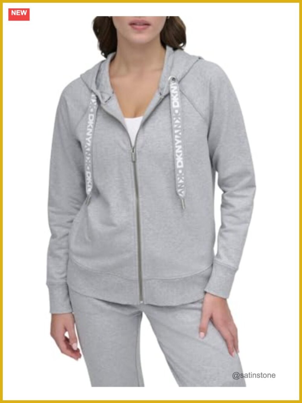 Two Tone Logo Full Zip Hoodie Sweatshirt Hooded Drawcord